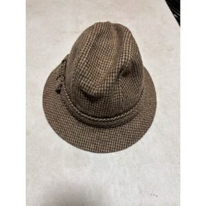 Vtg Mens Traveler Country Gentleman Fedora‎ Hat M Brown Houndstooth Print 22"